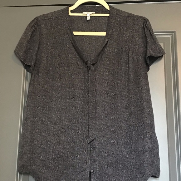 Joie Black & Grey Tie Neck Print Silk Blouse - Picture 2 of 6